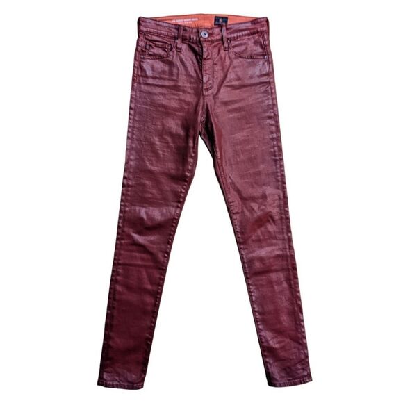AG Adriano Goldschmied The Farrah Skinny Ankle High-Rise Red Coated Jeans 26R - Picture 1 of 8